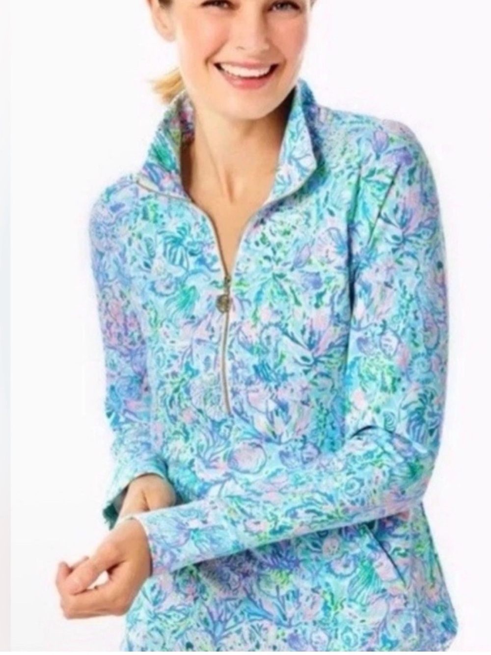 NWT Lilly Pulitzer Half Zip Popover Beach Skipper M Surf Blue Soleil It On Me
